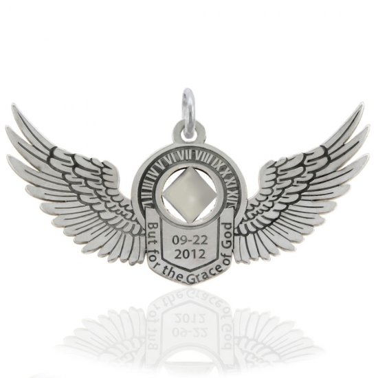 (image for) Silver Angel Wings NA Pendant with Custom Engraving - Click Image to Close