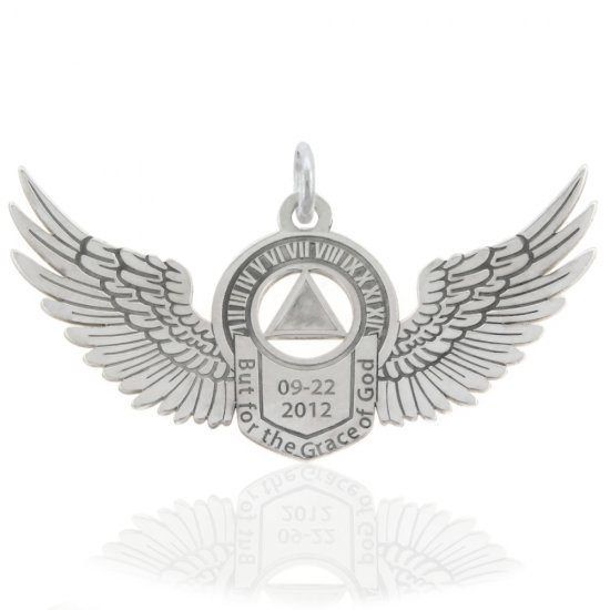 (image for) Silver Angel Wings AA Pendant with Custom Engraving - Click Image to Close