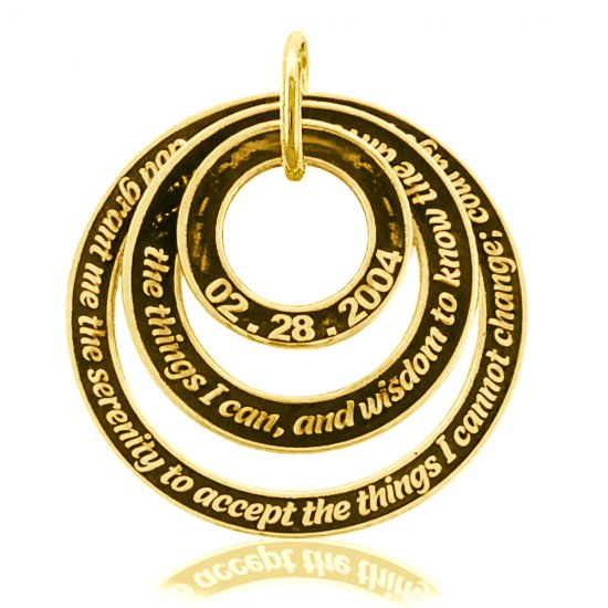 (image for) Gold AA Serenity Prayer Circles Pendant with Date - Click Image to Close