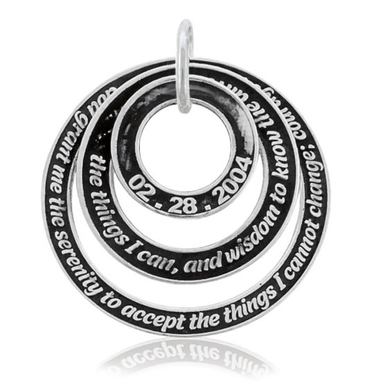 (image for) Silver AA Serenity Prayer Circles Pendant with Date - Click Image to Close