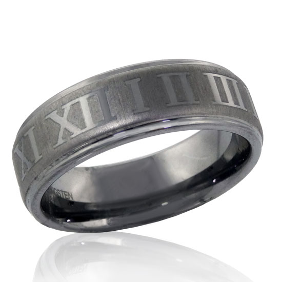 (image for) Roman Numeral 12 Step Tungsten Ring - Click Image to Close